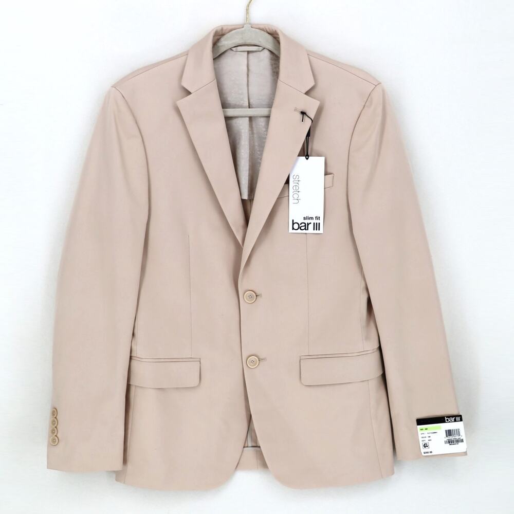 Bar III Men's Tan Cotton Stretch Solid Comfort Slim-Fit Suit Jacket Size 38R